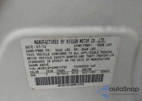 2013 Infiniti M37 from USA, damaged, VIN JN1BY1AP4DM510792